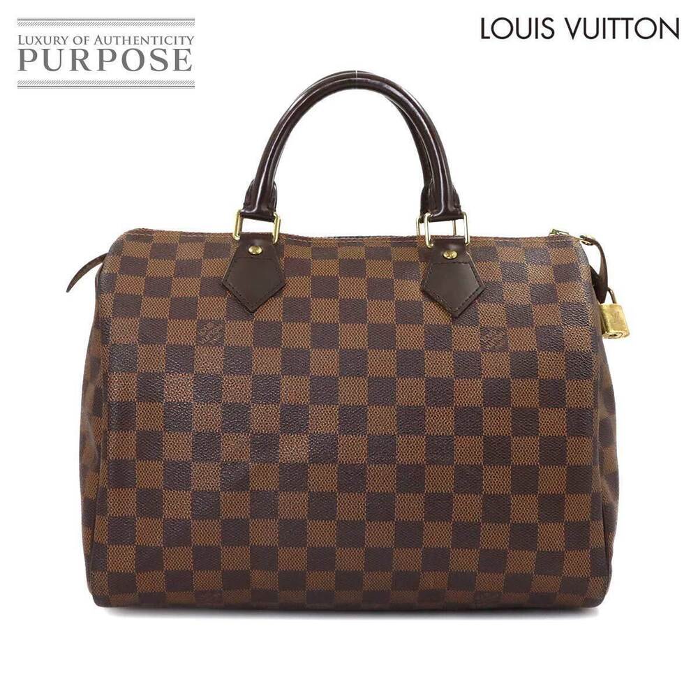 Louis Vuitton Damier Speedy Top Handle Bag Canvas Leather Ebene Brown
